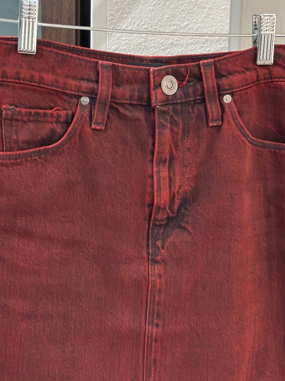 Hudson Viper Mini Denim Skirt - Burgundy Red Size 24 - Picture 6 of 11